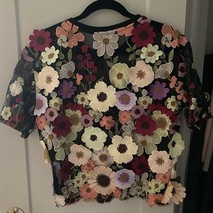 DOLAN Flower Appliqué Sheer Tee